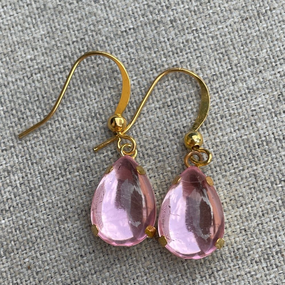 Pretty in Pink gold teardrop drop earrings gift new mom girlfriend